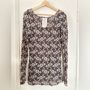 Anthropologie Chocolate brown lace long sleeve layering shirt